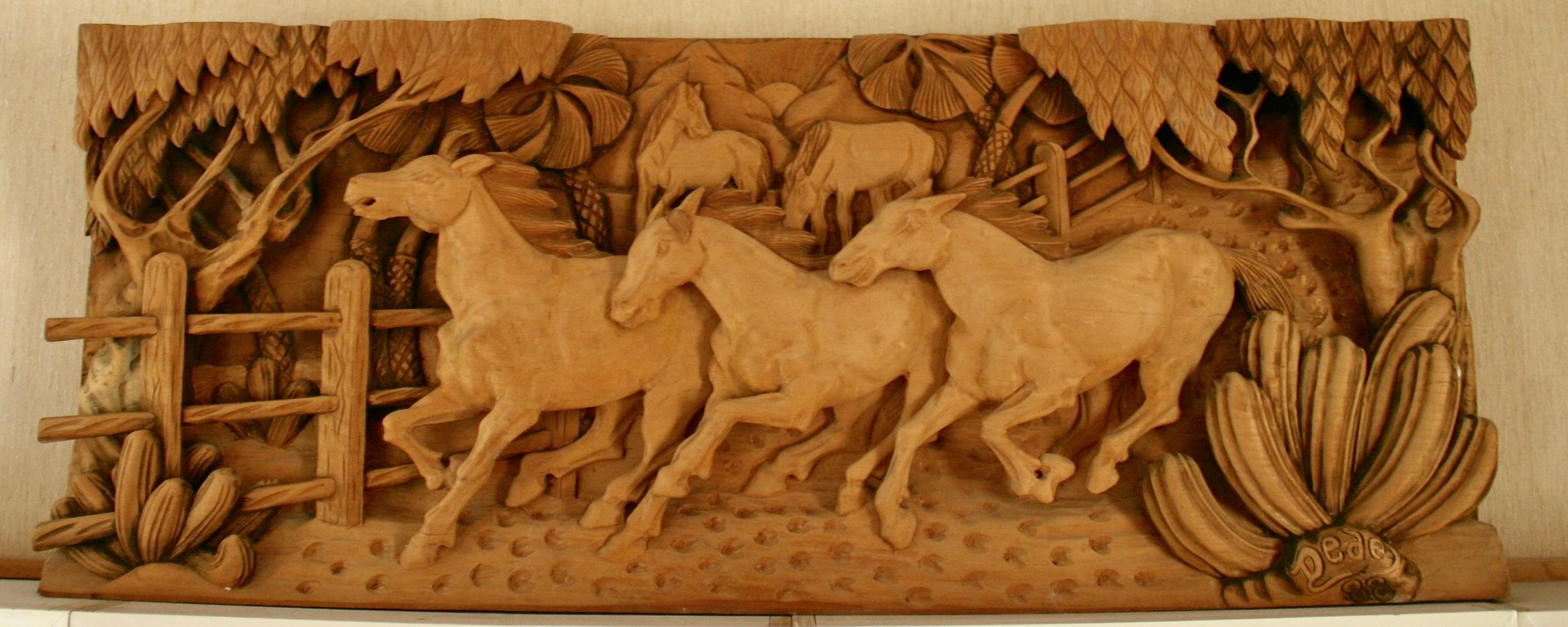 Unknown Figurative Sculpture -  Large Scale Western Wood Sculpture