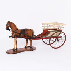 Large Vintage Toy Horse and Cart