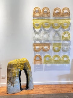 Large Yellow Arch Stoneware Free Standing Sculpture by Jill Birschbach