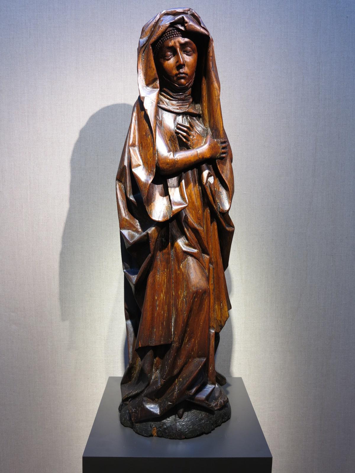 Unknown Figurative Sculpture - Late 15th-century Old Master Burgundian Netherlands carved walnut figure 