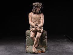 Late 16th C Polychromed wooden sculpture of Christ with the Crown of Thorns 