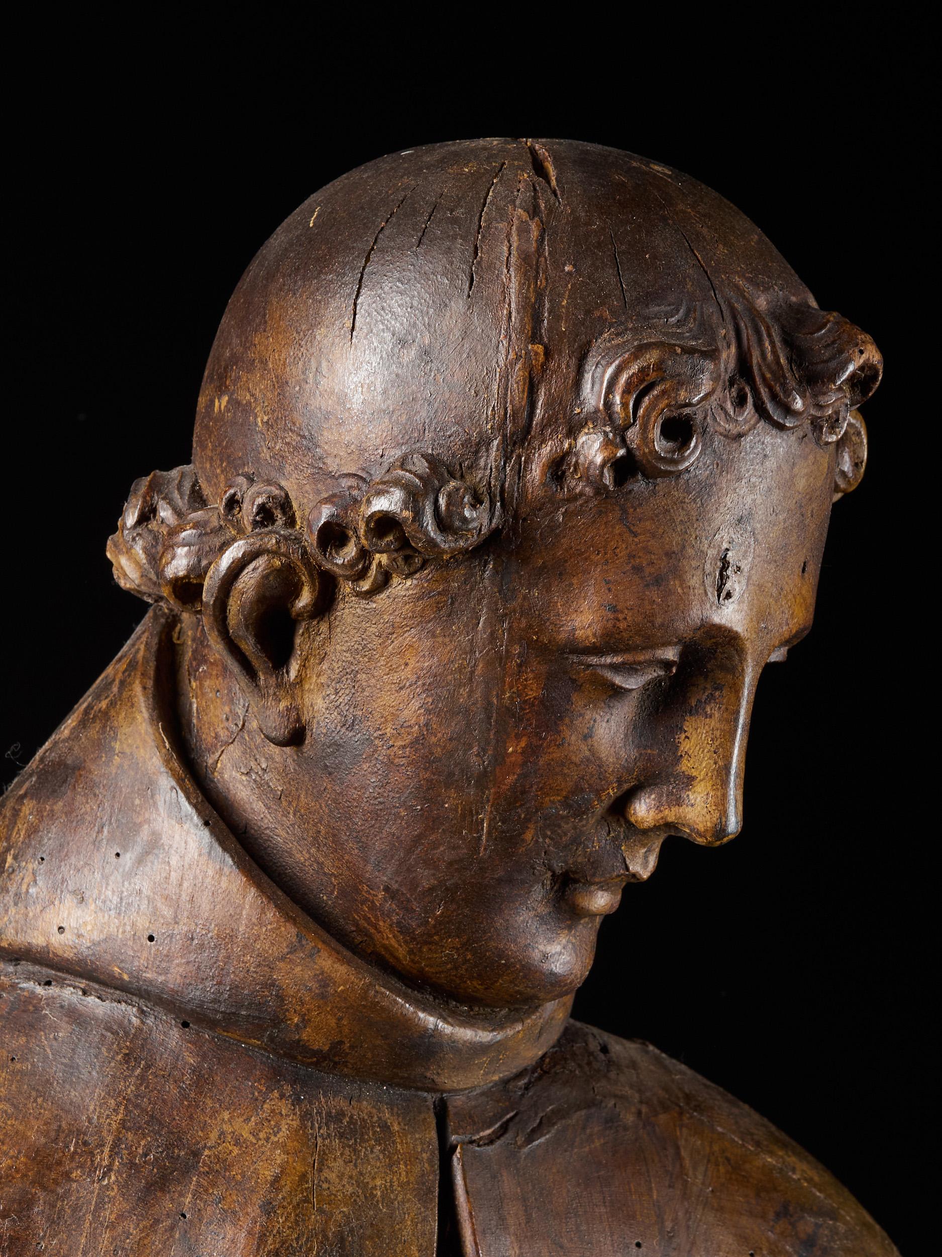 Late 17th C, Baroque, Saint, Italian School, Wooden Sculpture of Saint Anthony For Sale 7