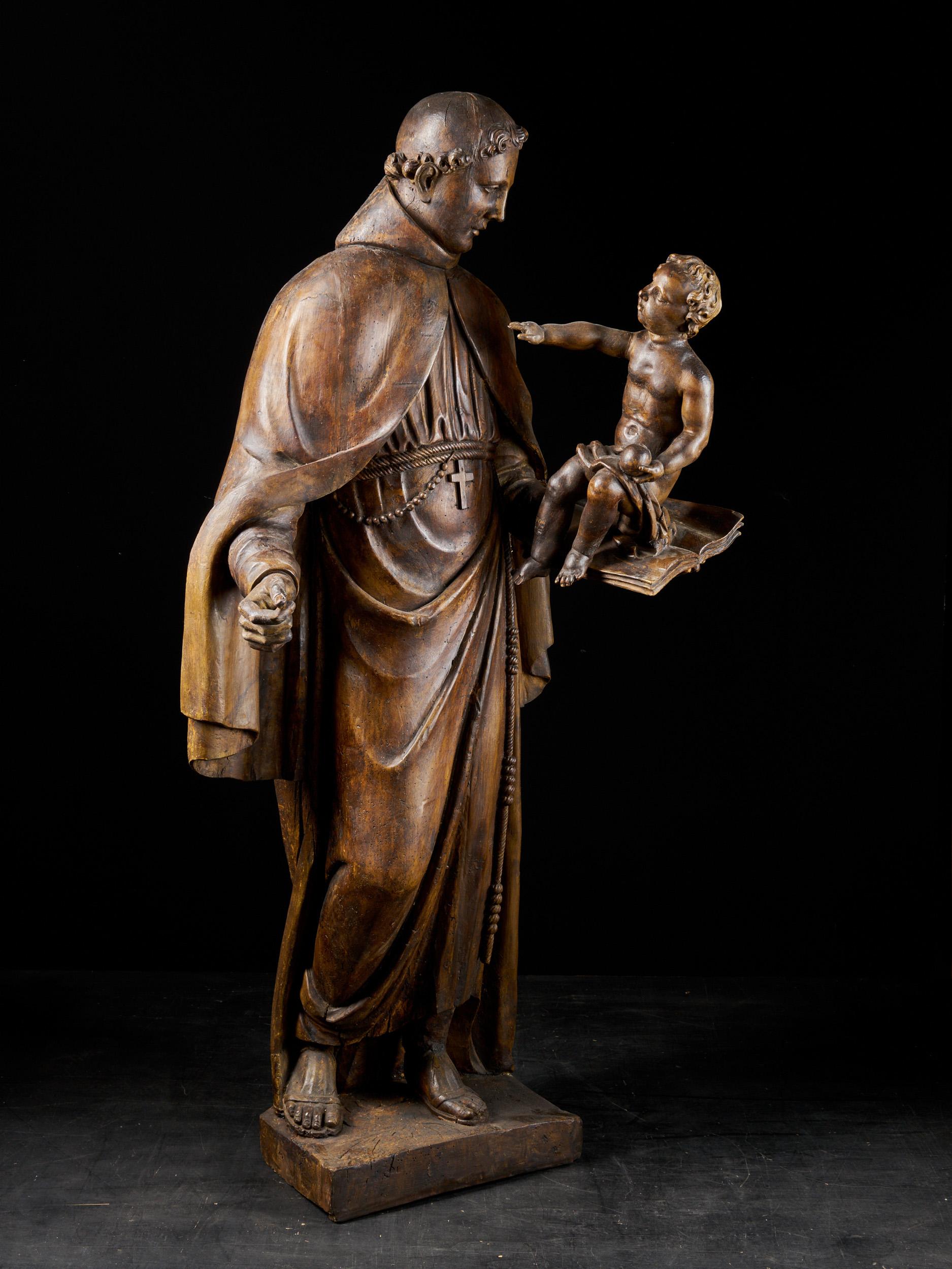 Late 17th C, Baroque, Saint, Italian School, Wooden Sculpture of Saint Anthony - Brown Figurative Sculpture by Unknown