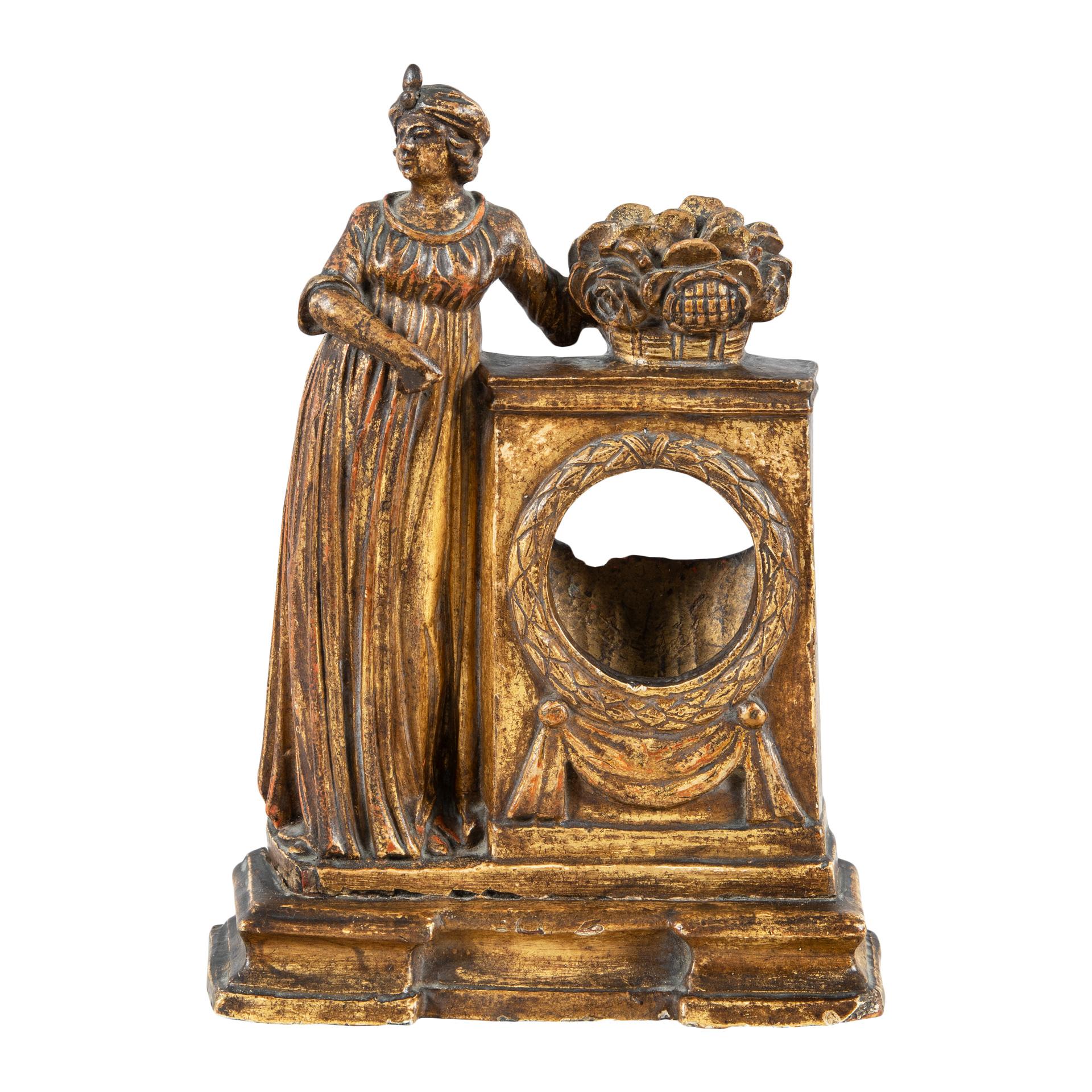 Unknown Figurative Sculpture - Late 18th century Venetian figure sculpture - Watch holder - Gilded carved wood