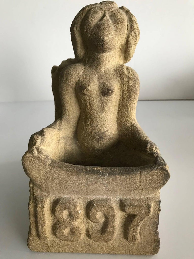 Unknown Figurative Sculpture - Late 19th Century Stone Carved Figure of Seated Angel