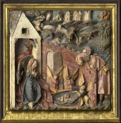 Spätgotik-Relief „"Verehrung des Kindes im Stall in Bethlehem"