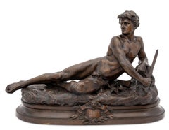 Scultura neoclassica in bronzo patinato "L'Alerte" di Leon Bonduel