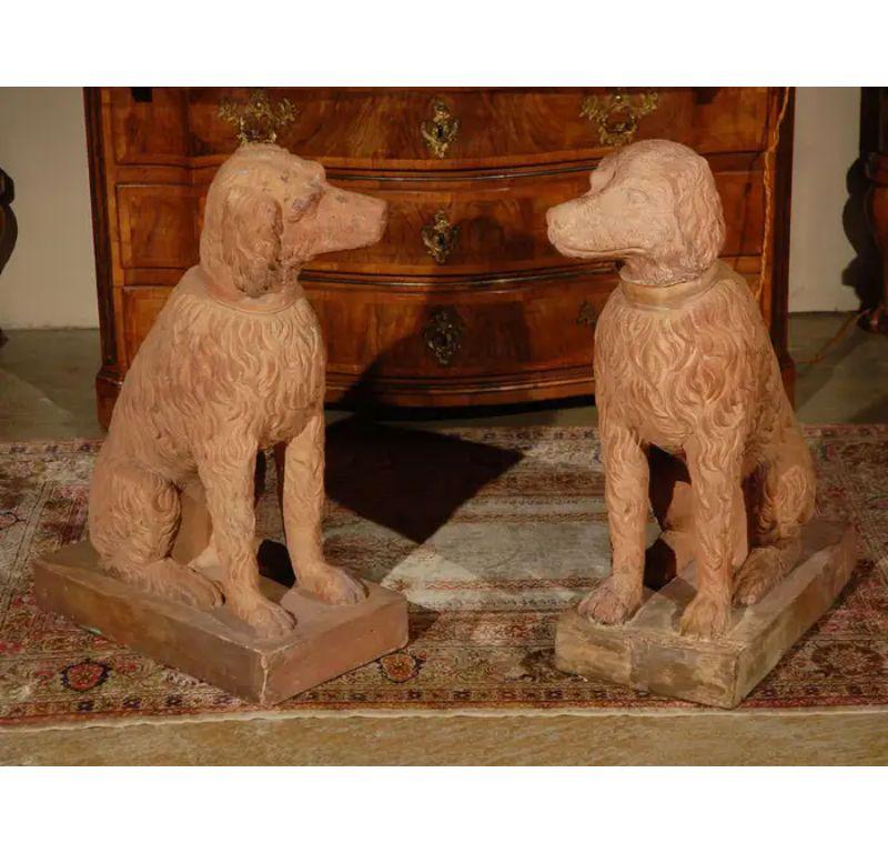 Life Size, 19th Century, Terracotta Dogs - Victorian Sculpture by Unknown