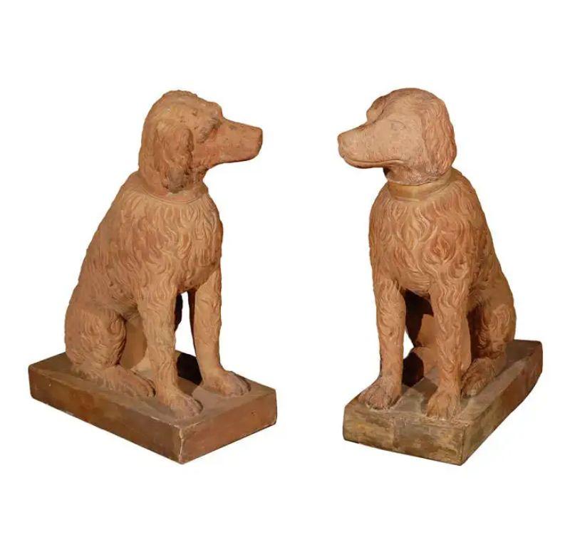 Life Size, 19th Century, Terracotta Dogs - Sculpture by Unknown