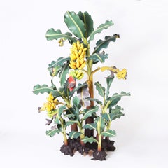 Life Size Carved Wood Banana Tree Sculpture