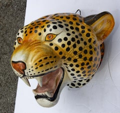 Montagna leopardata a grandezza naturale in terracotta italiana della metà del XX secolo