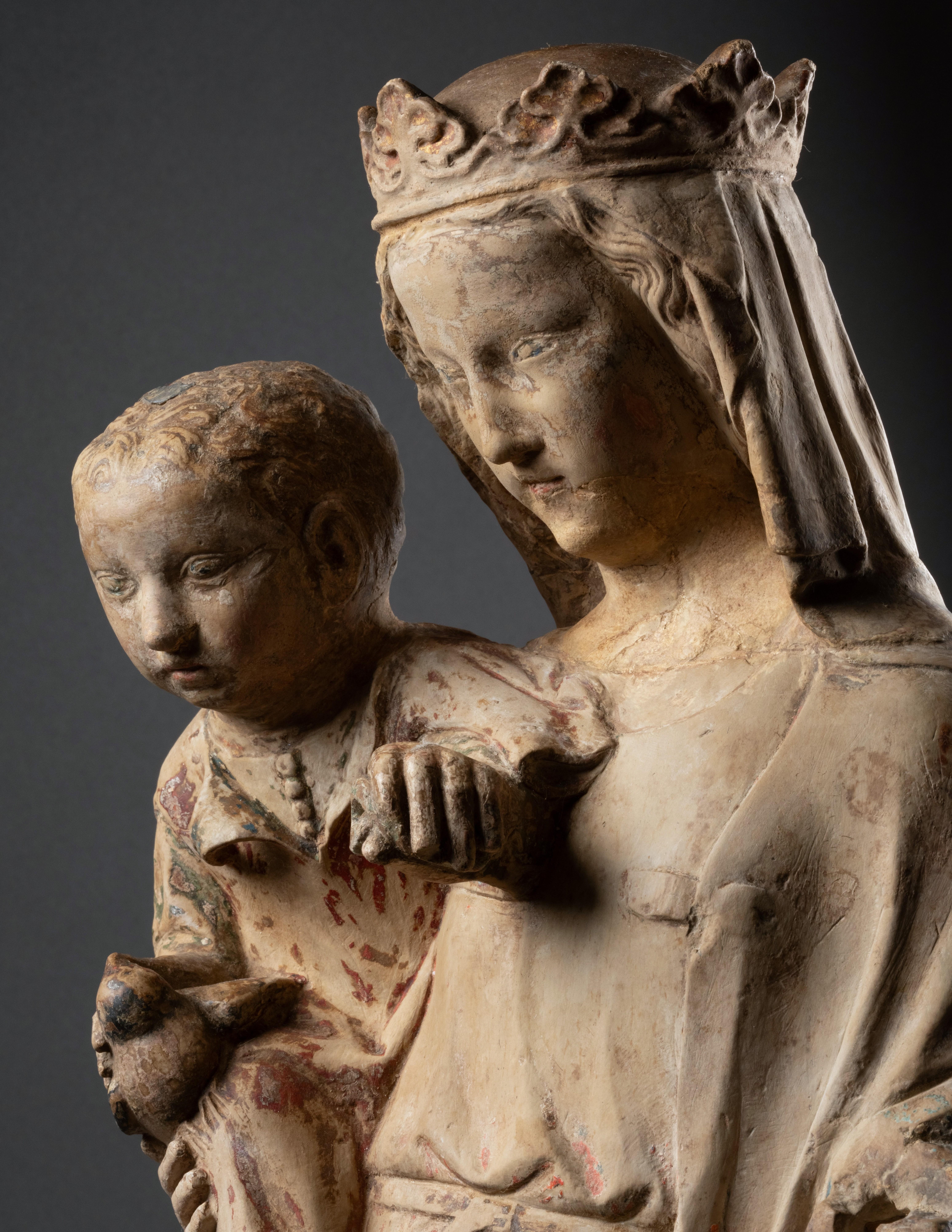 Limestone figure of Virgin and child, Lorraine, 14th century, French Gothic For Sale 6