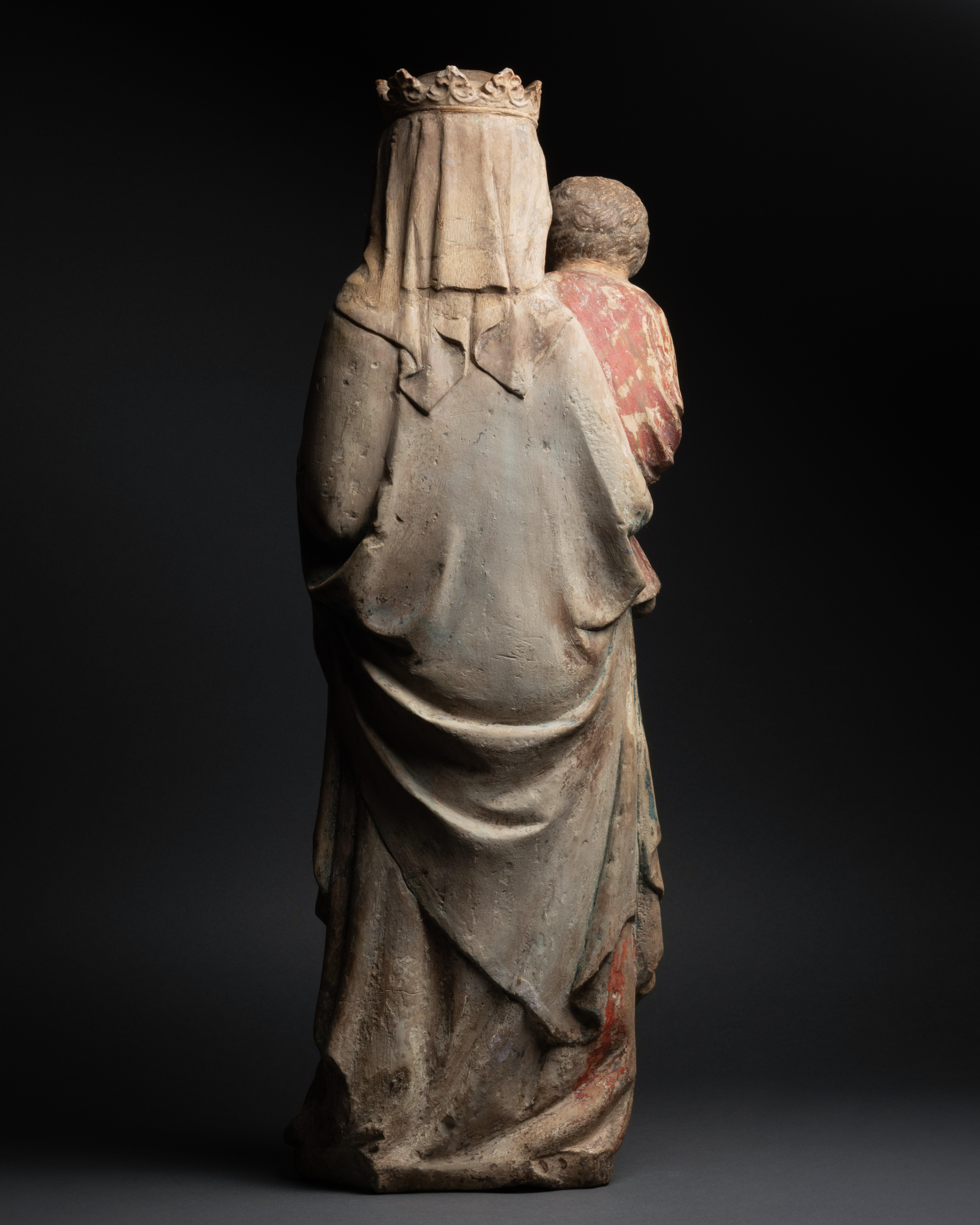 Limestone figure of Virgin and child, Lorraine, 14th century, French Gothic For Sale 7