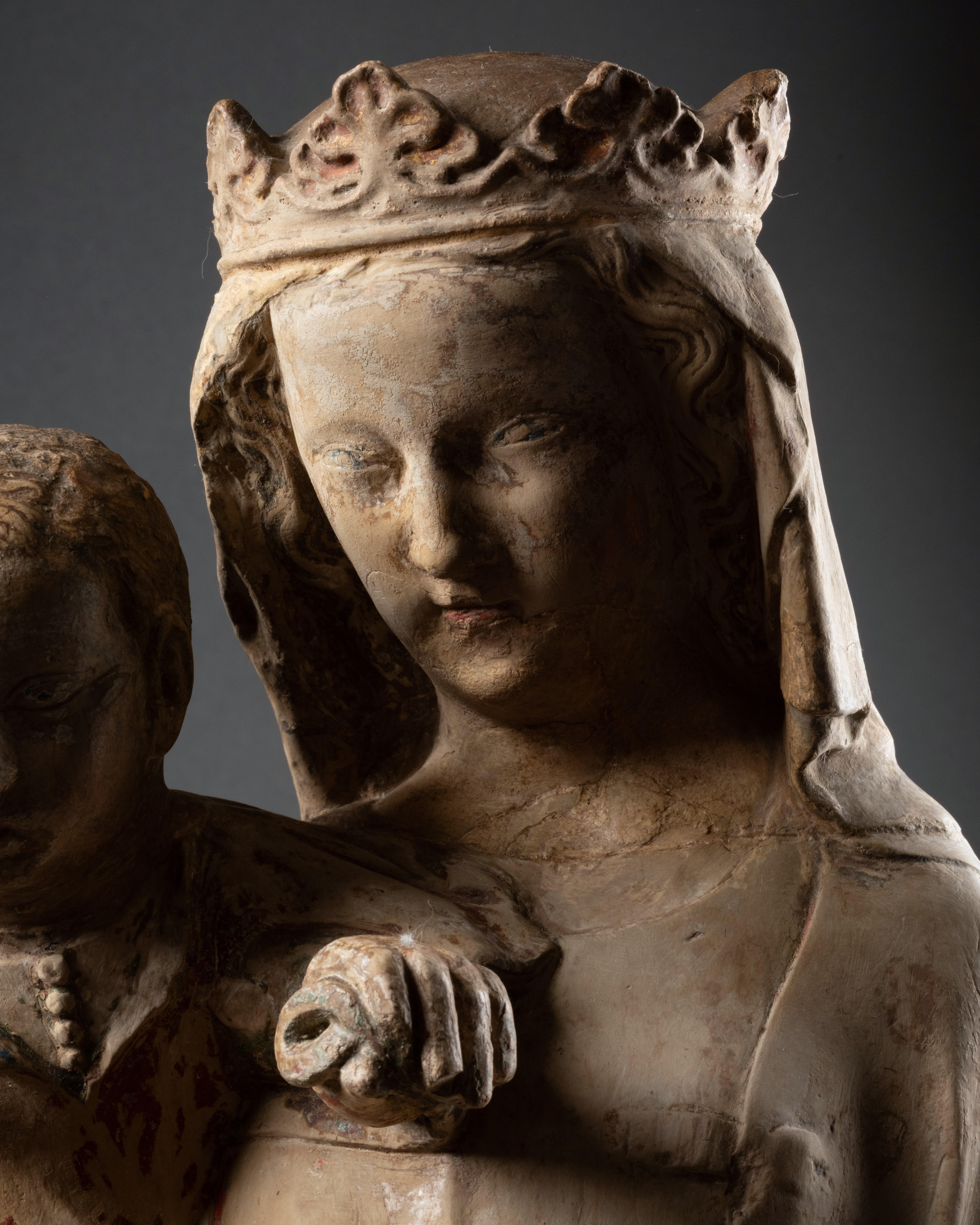 Limestone figure of Virgin and child, Lorraine, 14th century, French Gothic For Sale 11