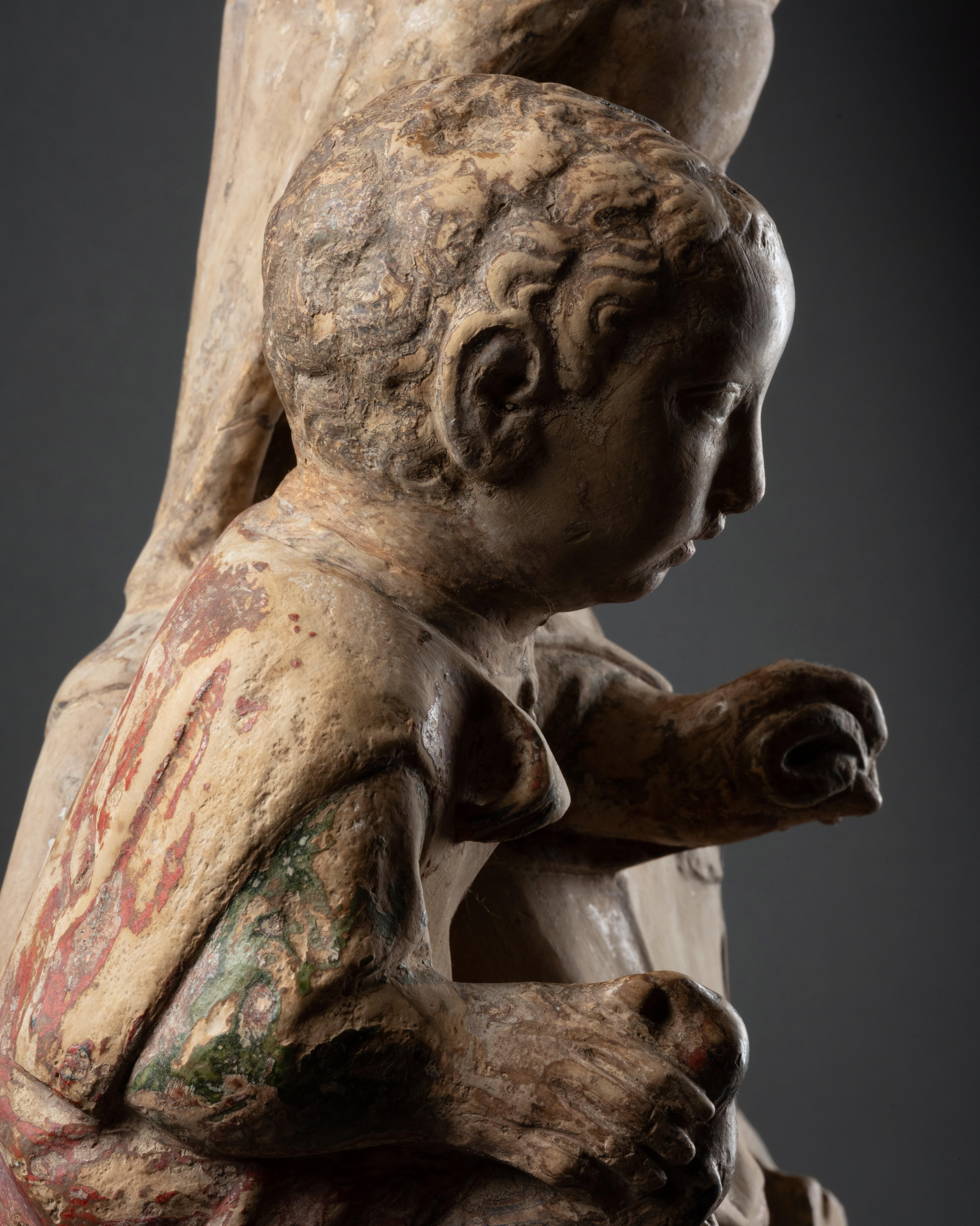Limestone figure of Virgin and child, Lorraine, 14th century, French Gothic For Sale 14