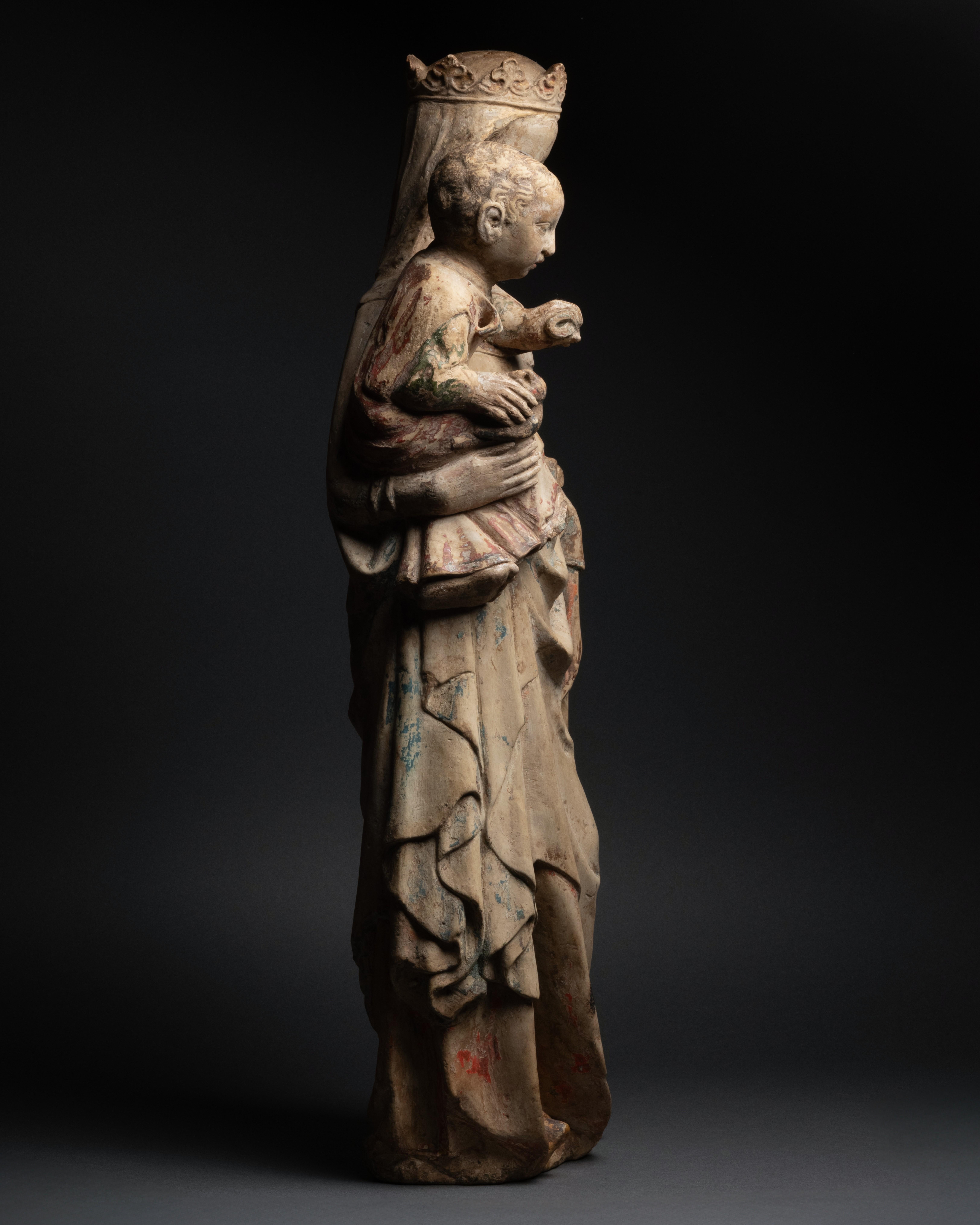 Limestone figure of Virgin and child, Lorraine, 14th century, French Gothic For Sale 2