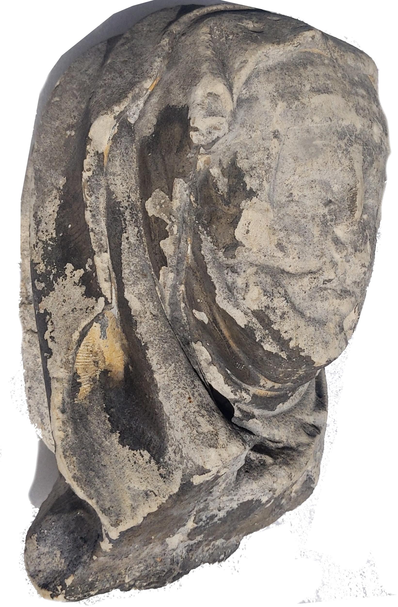 Limestone head of an abbess circa 1400 - Sculpture by Unknown