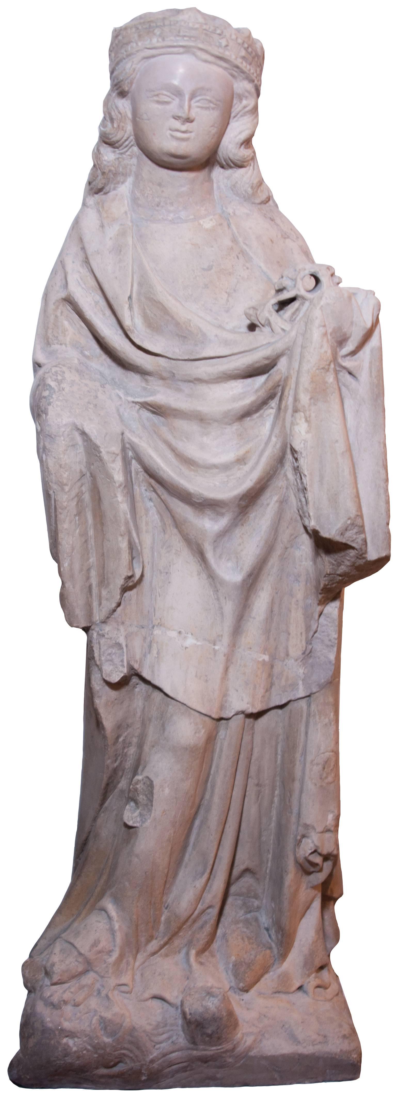Unknown Figurative Sculpture - Limestone statue of St. Catherine, early XIV th century