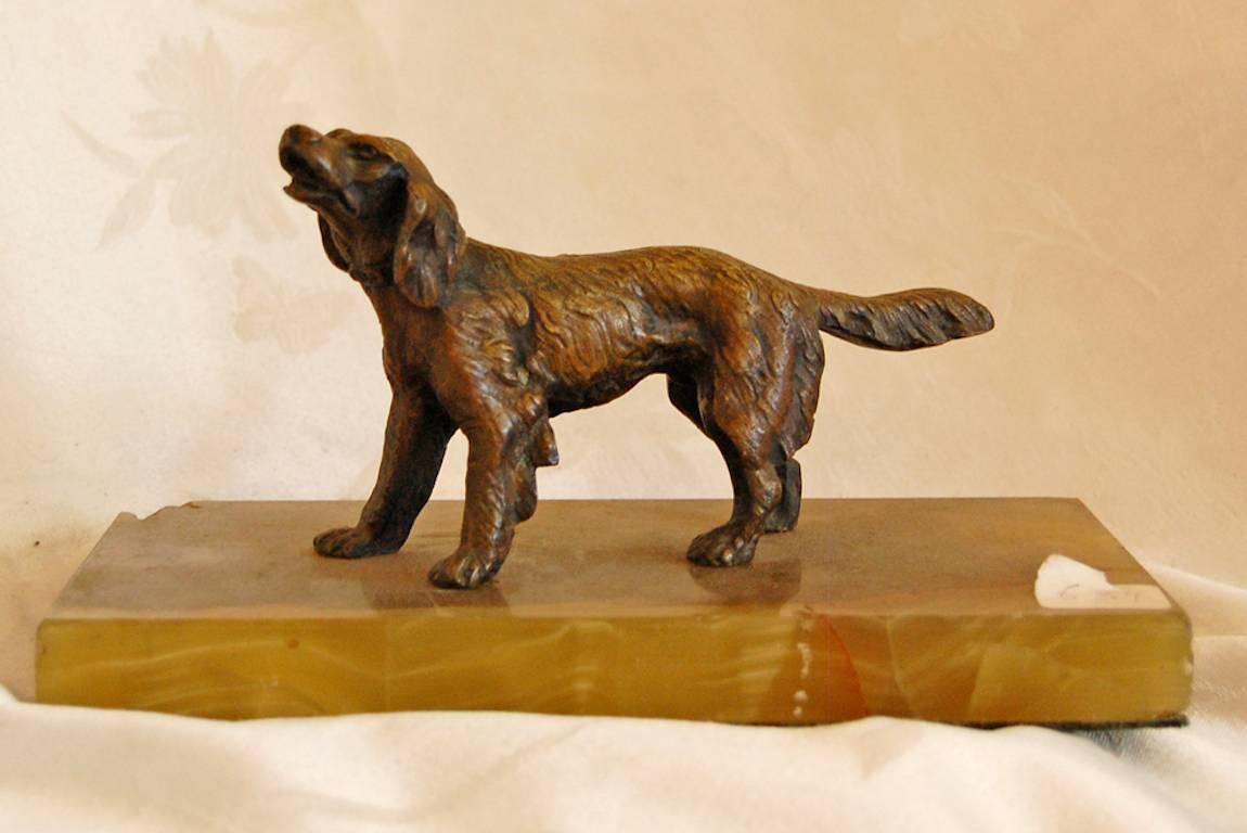 Little Dog; bronze on marble base - Sculpture by Unknown