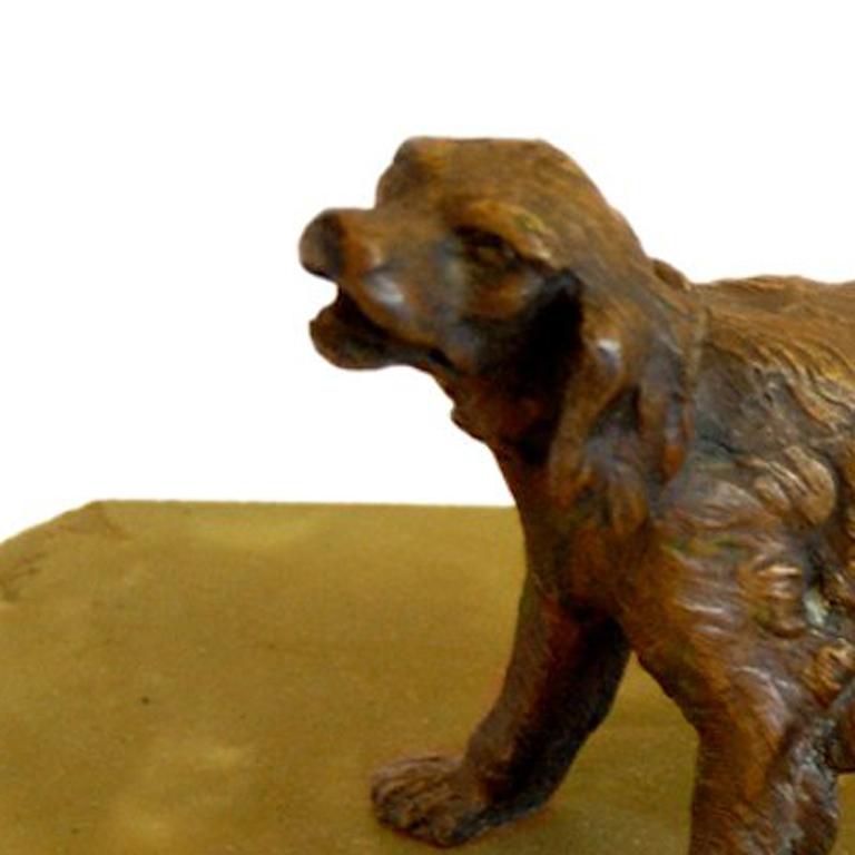Little Dog; bronze on marble base - Gold Figurative Sculpture by Unknown