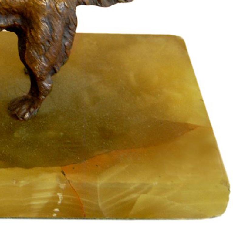 Little Dog; bronze on marble base; approx 5 h x 9  x 4.5 in; chips in marble, otherwise good
