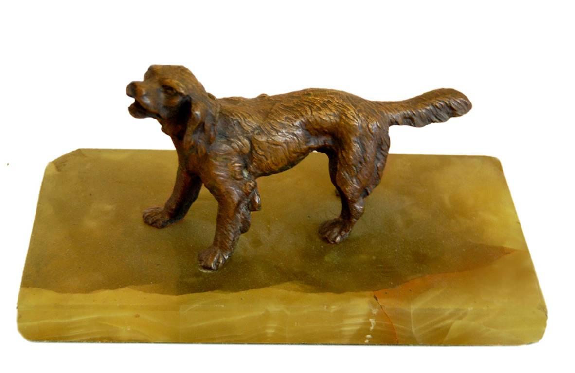 Unknown Figurative Sculpture - Little Dog; bronze on marble base
