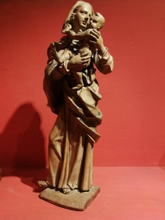 Antique Lombardy Artist Virgin with Child 18 century Figurative Sculpture terracotta
