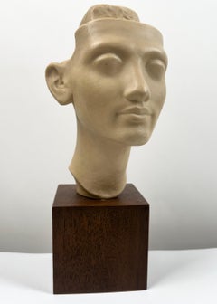 Riproduzione del Museo del Louvre di un busto maschile classico, scultura francese in gesso su Wood