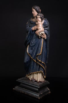 Antique Madonna and Child, carved and polychrome wood, Early 18th C, South of France