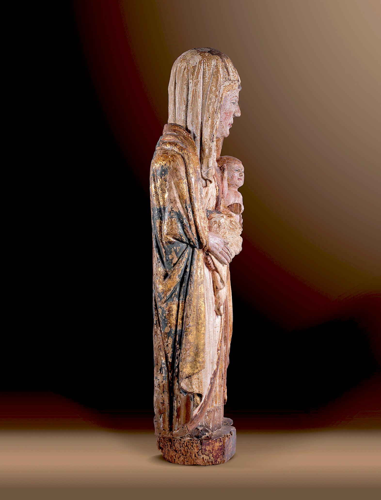 Madonna around 1300 - Brown Figurative Sculpture by Unknown