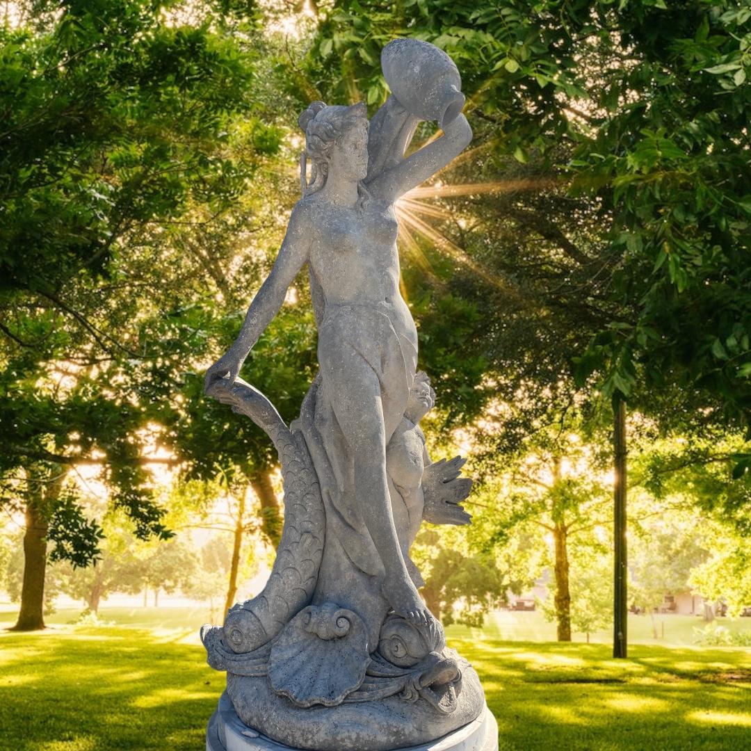 Magnificent Italian Fountain Sculpture of Goddess with Delphines For Sale 7