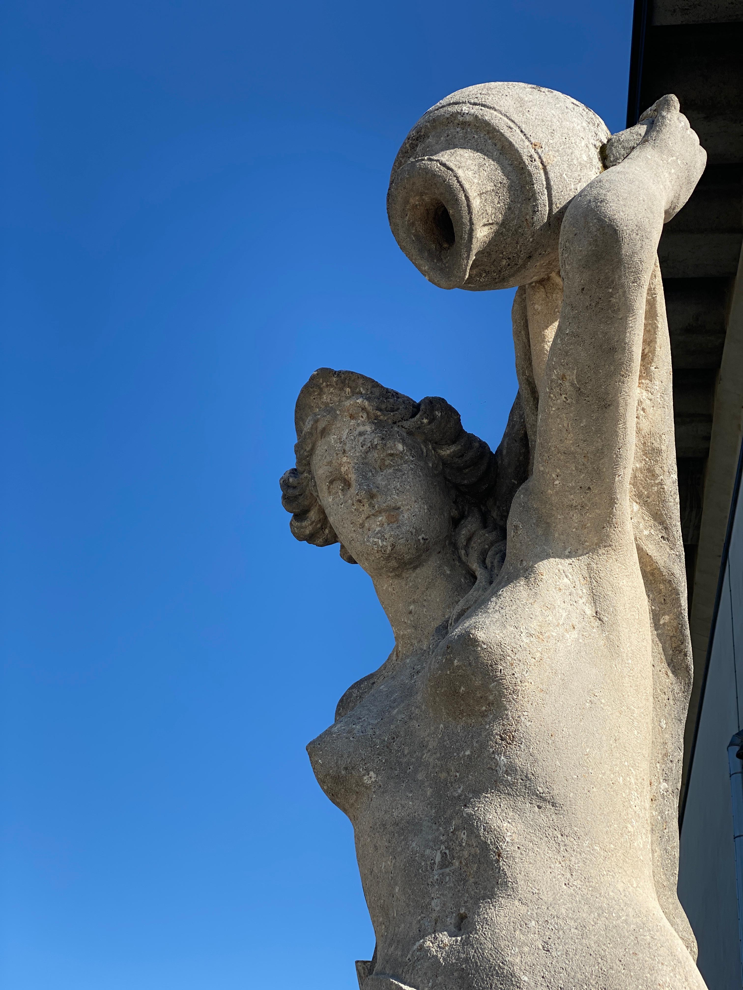 Magnificent Italian Fountain Sculpture of Goddess with Delphines For Sale 1