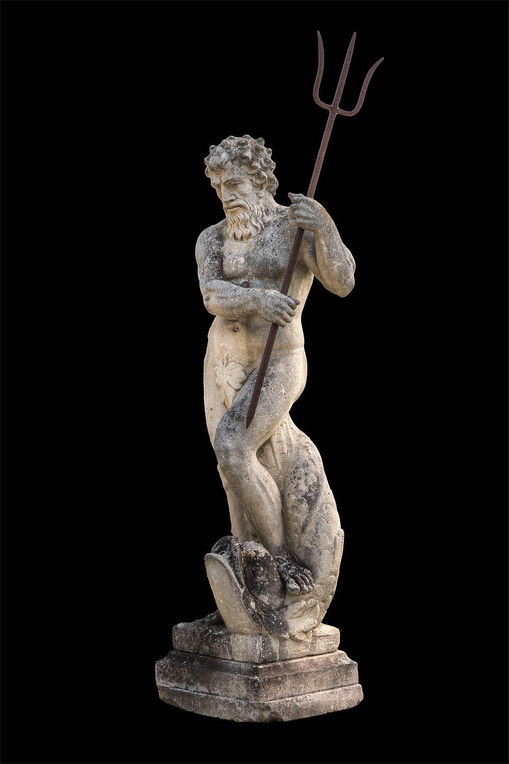 Unknown Nude Sculpture - Magnificent North Italian 19th Century Stone Sculpture Figure of God Neptune