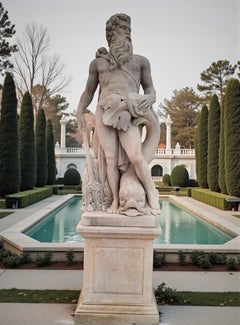 Magnificent North Italian Stone Sculpture Figure of God Neptune with Dolphin