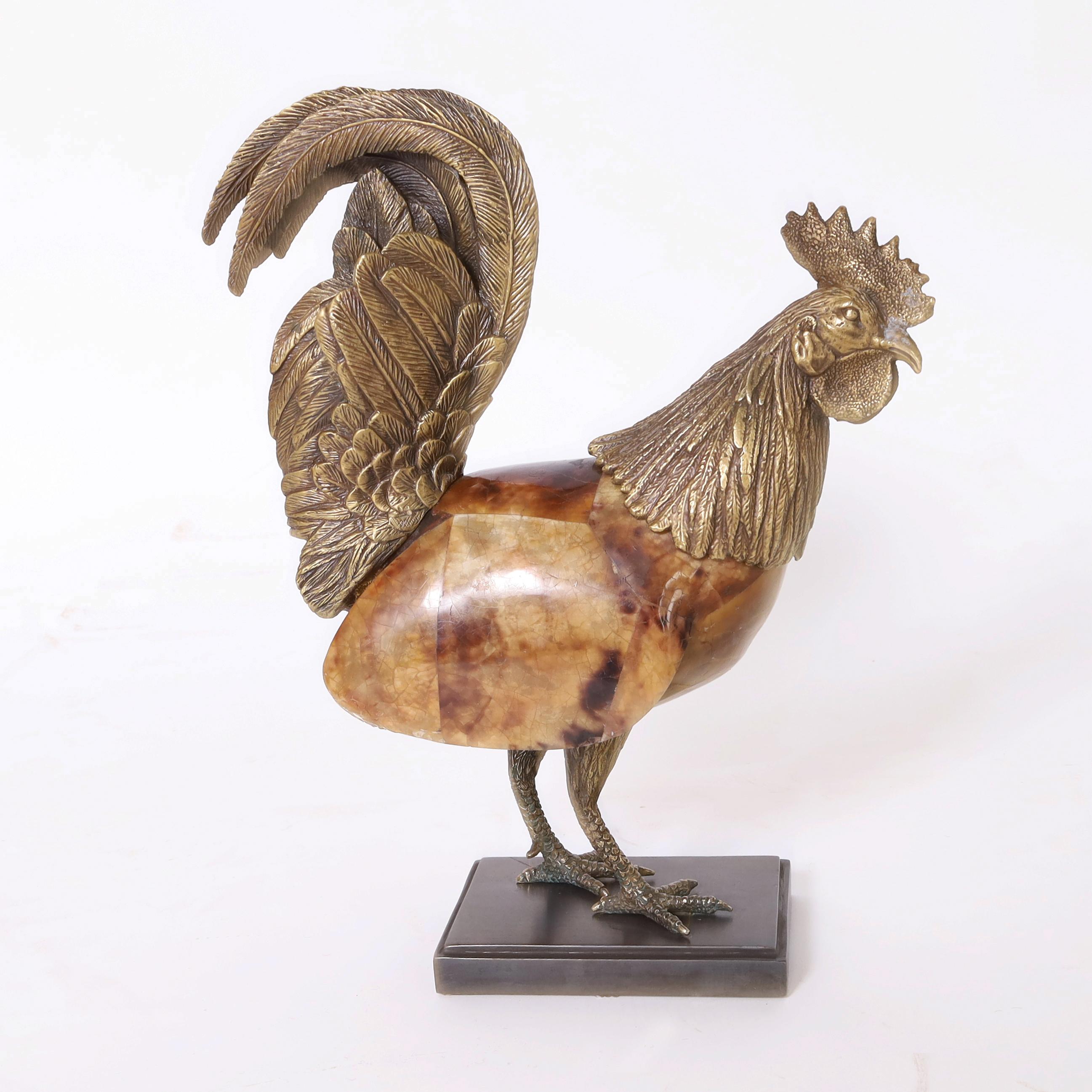 Maitland-Smith Escultura de Gallo de Bronce y Penshell Vintage en venta 1