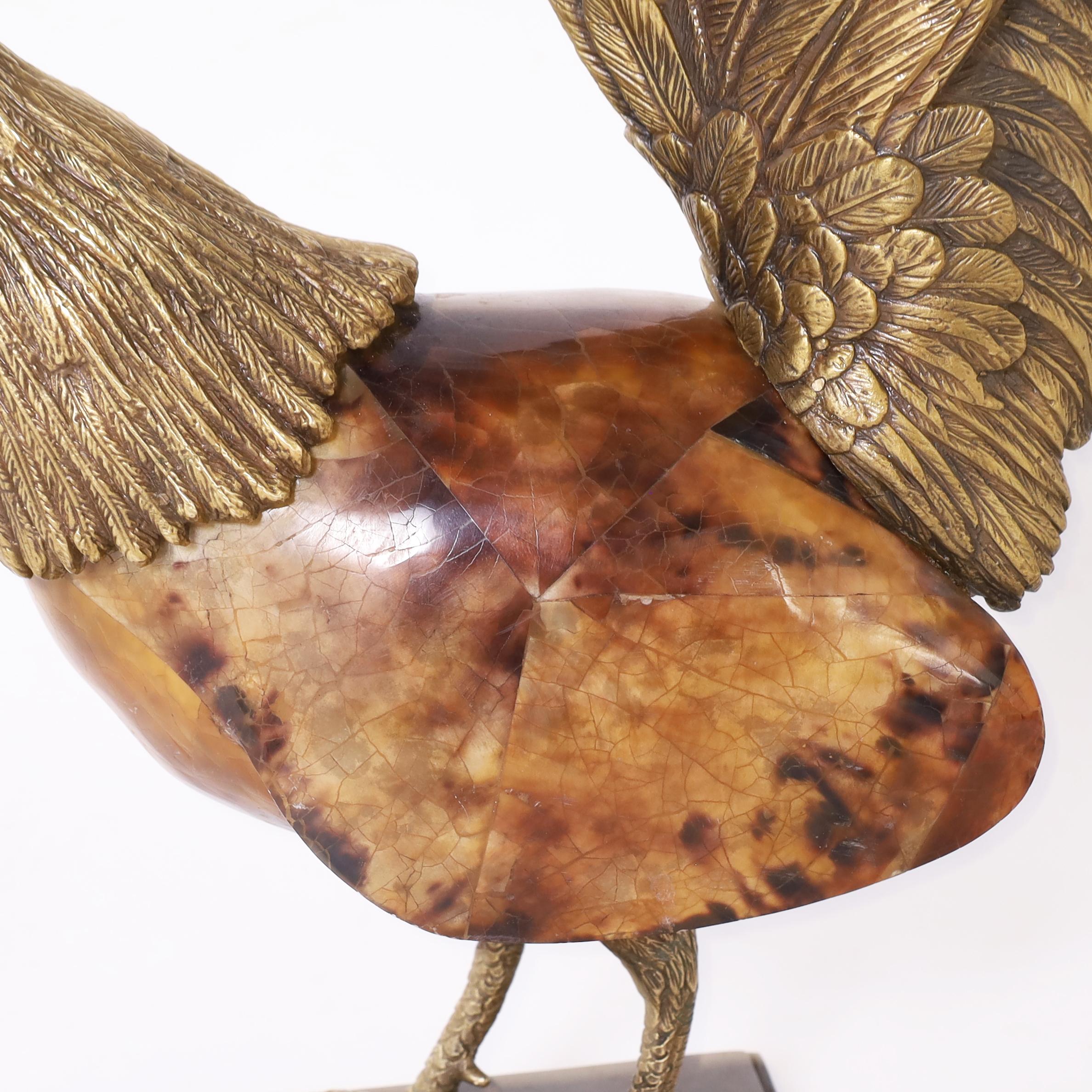 Maitland-Smith Escultura de Gallo de Bronce y Penshell Vintage en venta 3