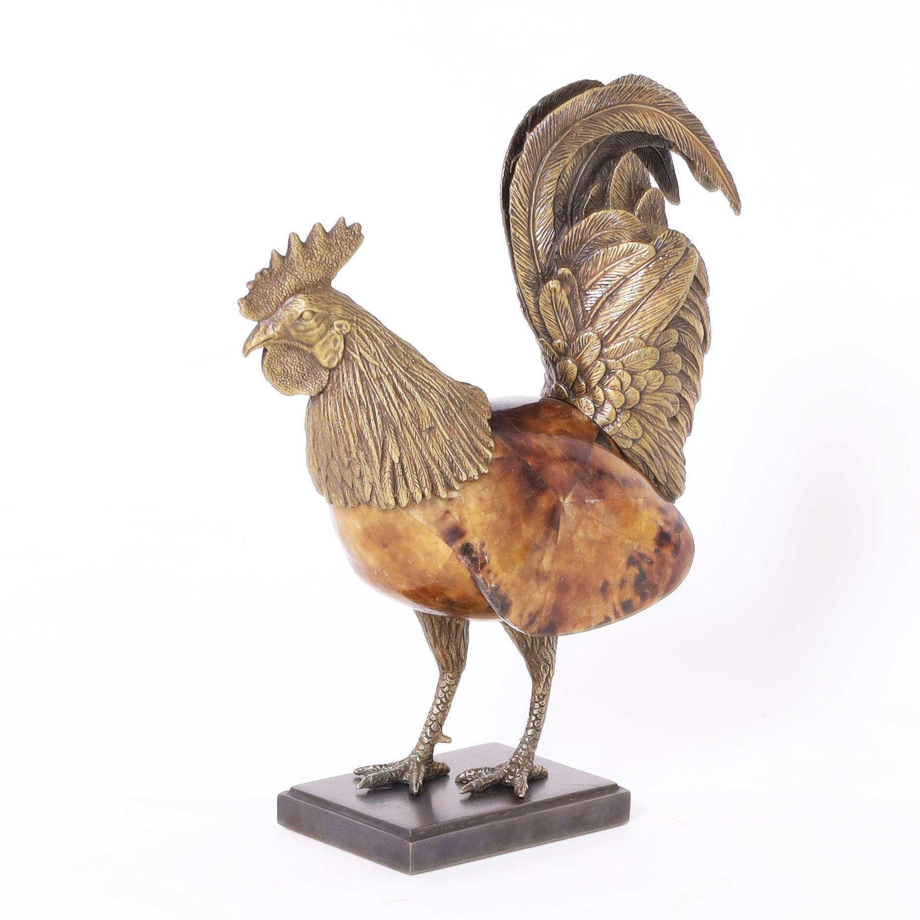 Maitland-Smith Escultura de Gallo de Bronce y Penshell Vintage - Sculpture de Unknown