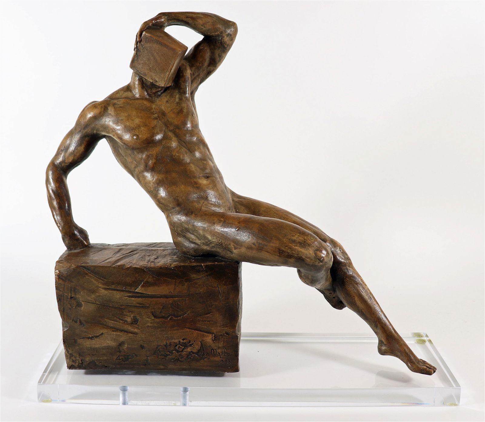 Unknown Figurative Sculpture - Male Nude Bronze Sculpture by Marlo for MAC California