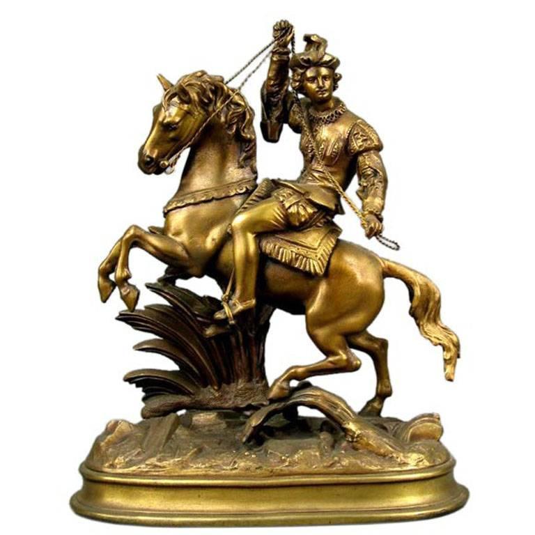 Man on Horseback Sculpture - Brown Figurative Sculpture by Unknown