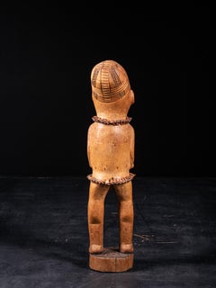 Mangbetu People, Very Early Male Statue with Snake Vertebrae Belt and Necklace.