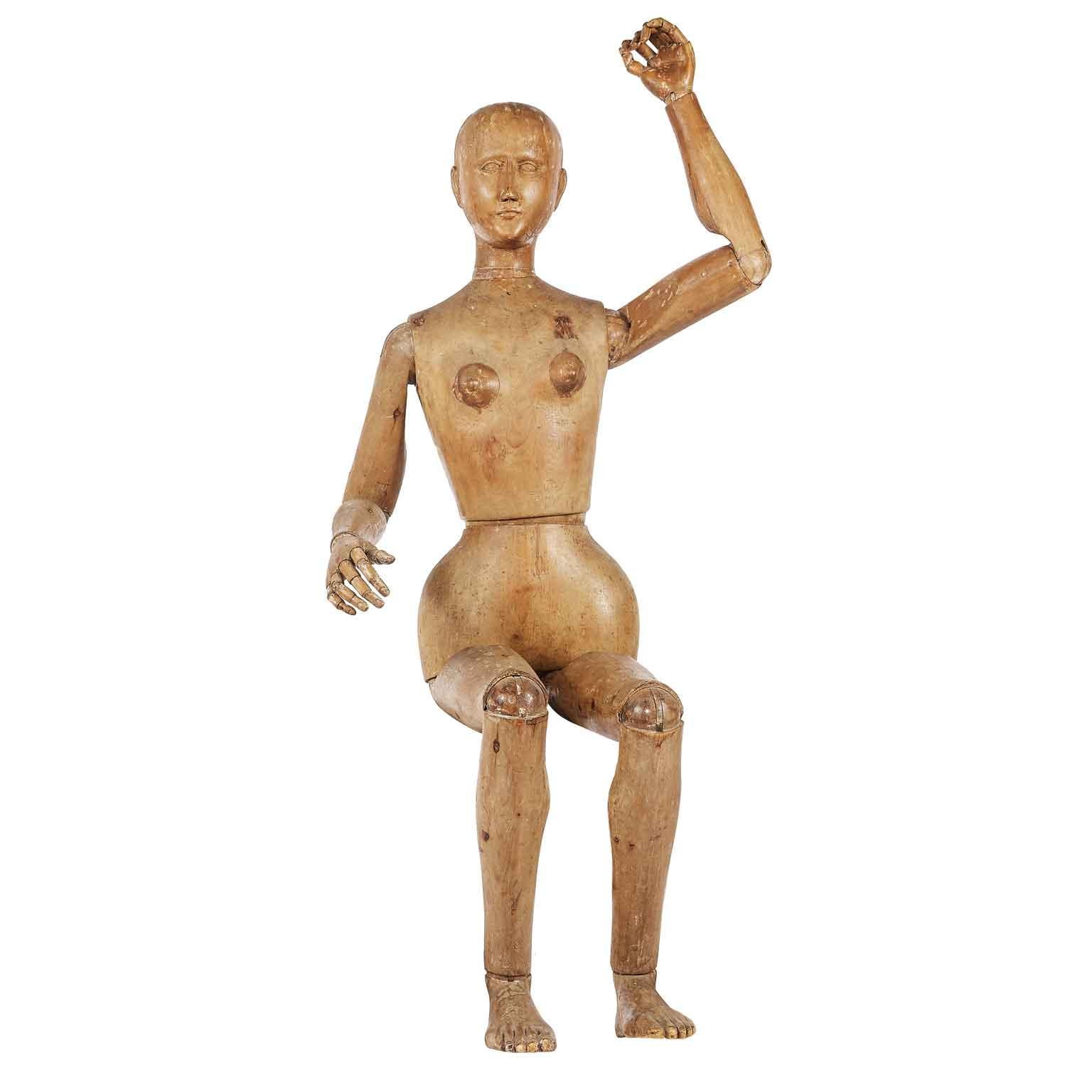 Maniquí femenino de tamaño natural Escultura articulada de haya italiana Mediados del siglo XIX en venta 9