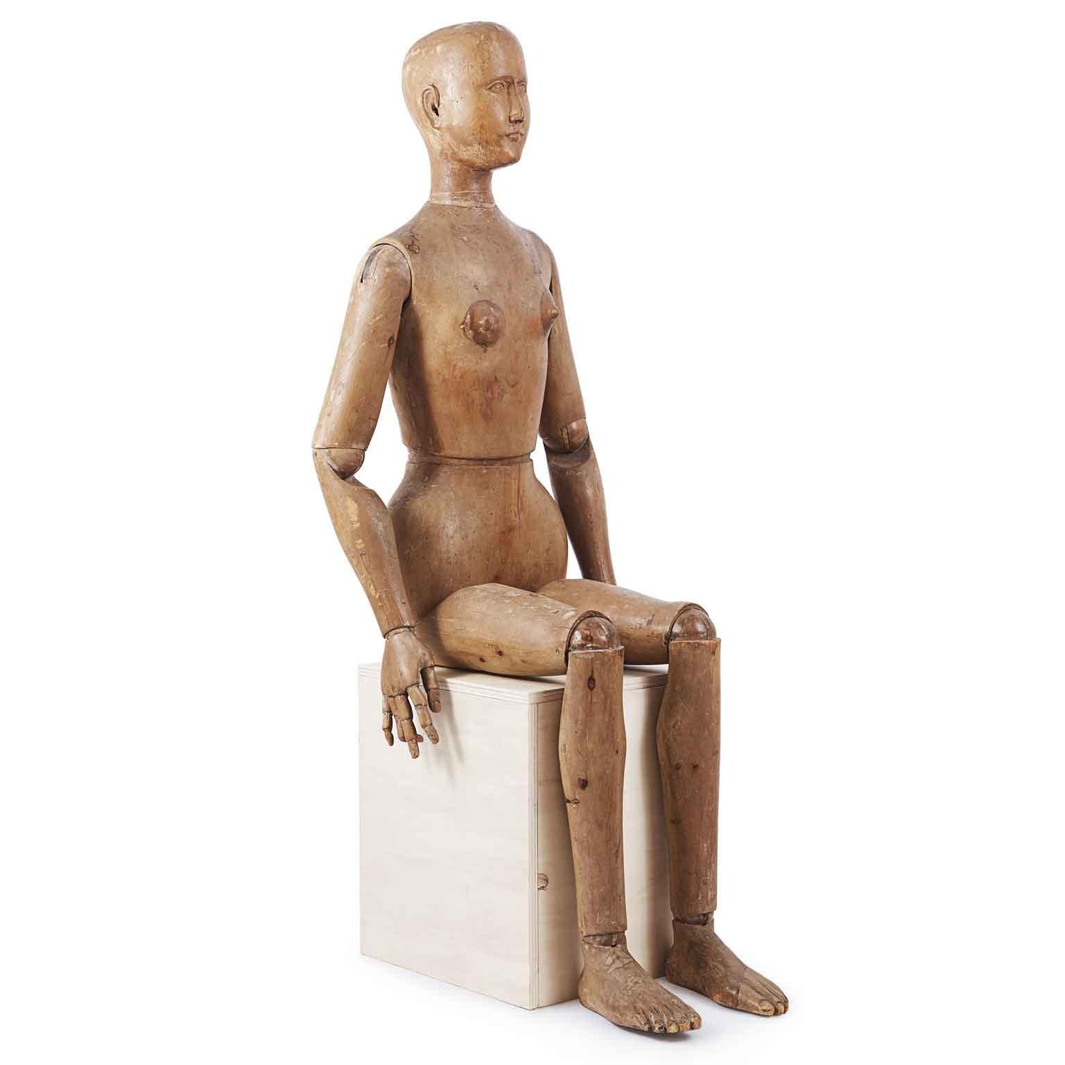 Female Life-size Mannequin Italian Articulated Sculpture In Beech Mid 1800s