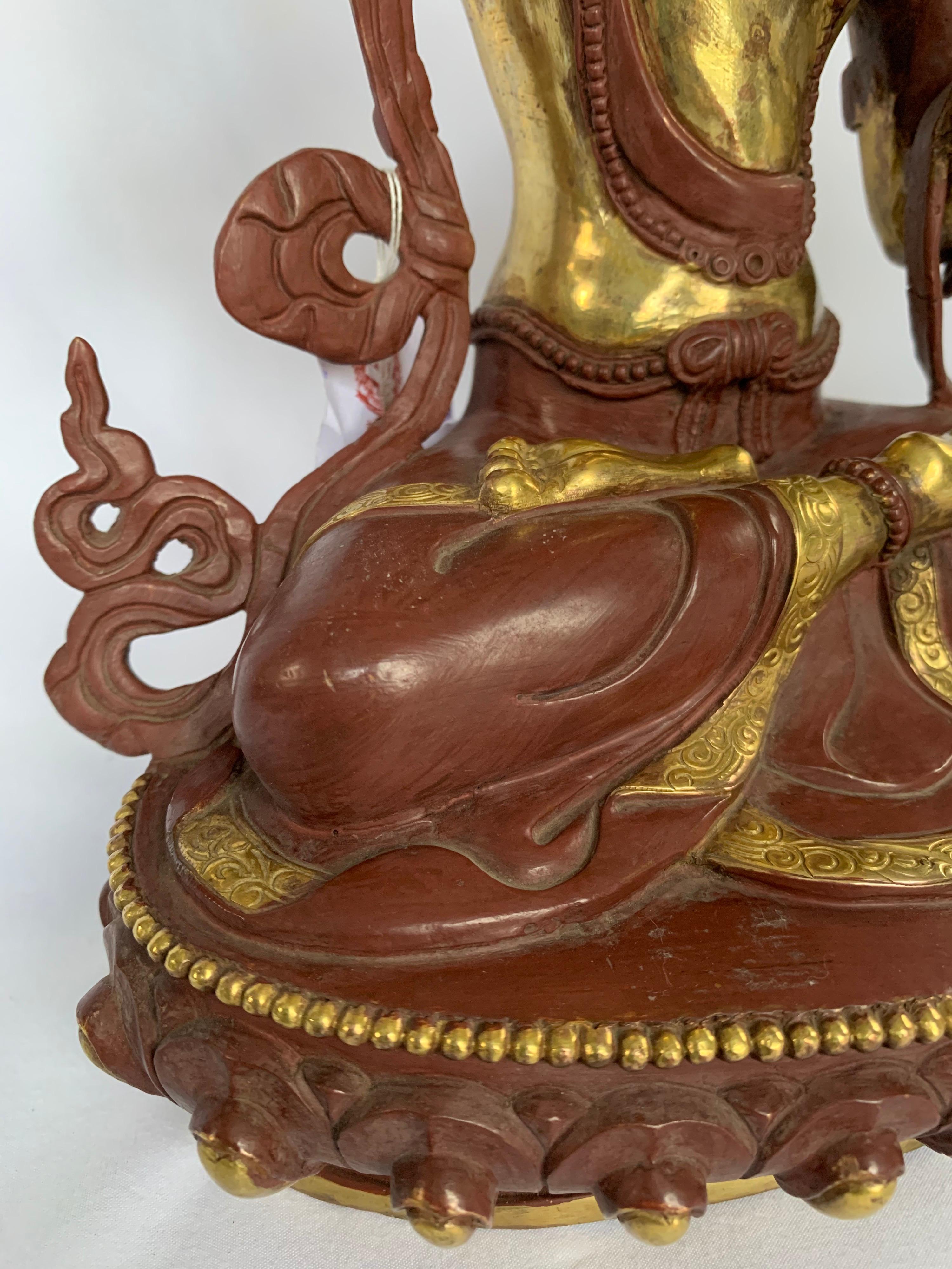 Statua di Manjushree da 12 pollici con oro 24 carati realizzata a mano con il processo a cera persa in vendita 7