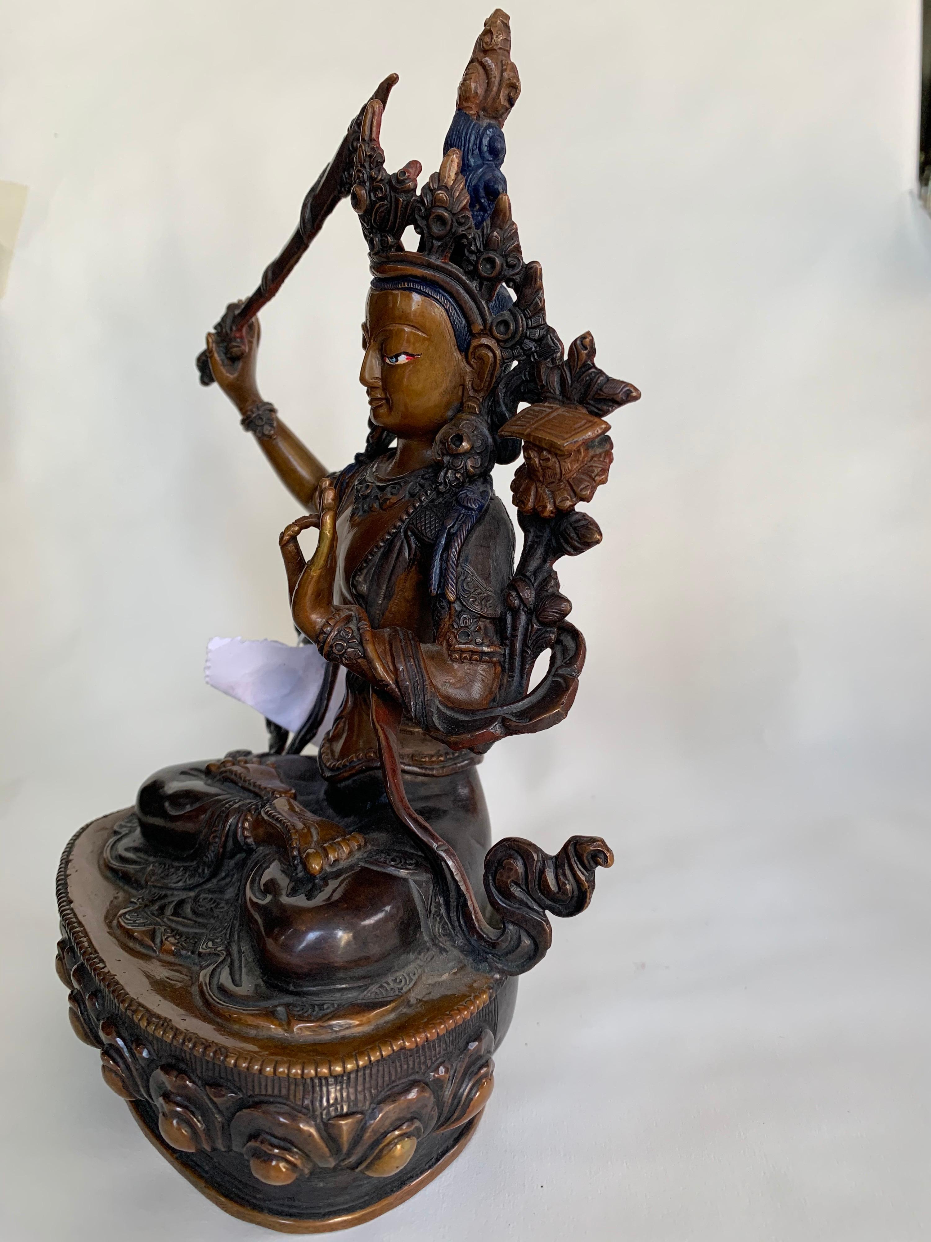 Manjushree-Statue, 9 Zoll, handgefertigt von Lost Wax Prozess im Angebot 1