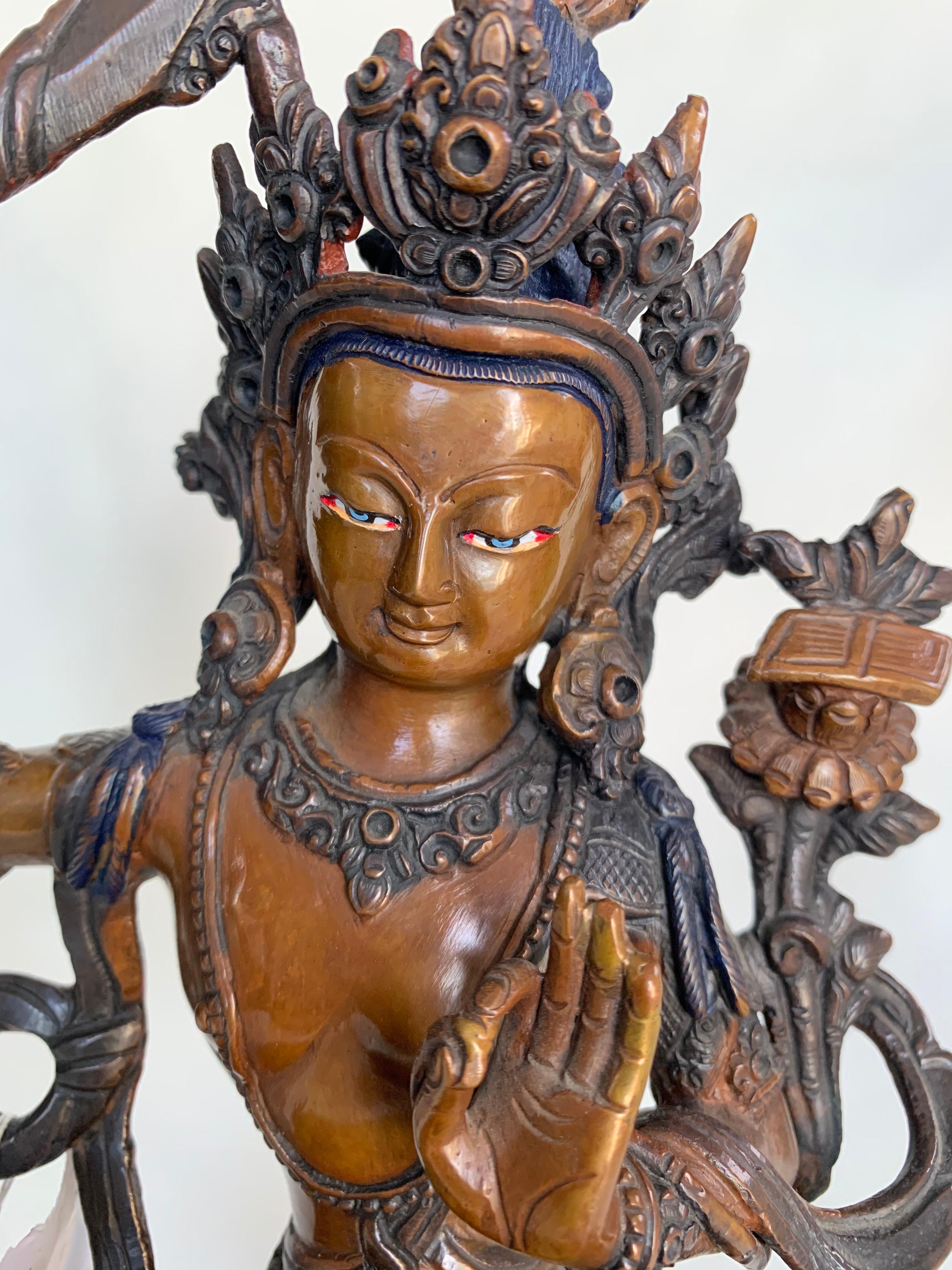 Manjushree Statue 9 Inch Handcrafted by Lost Wax Process - Gray Figurative Sculpture by Unknown