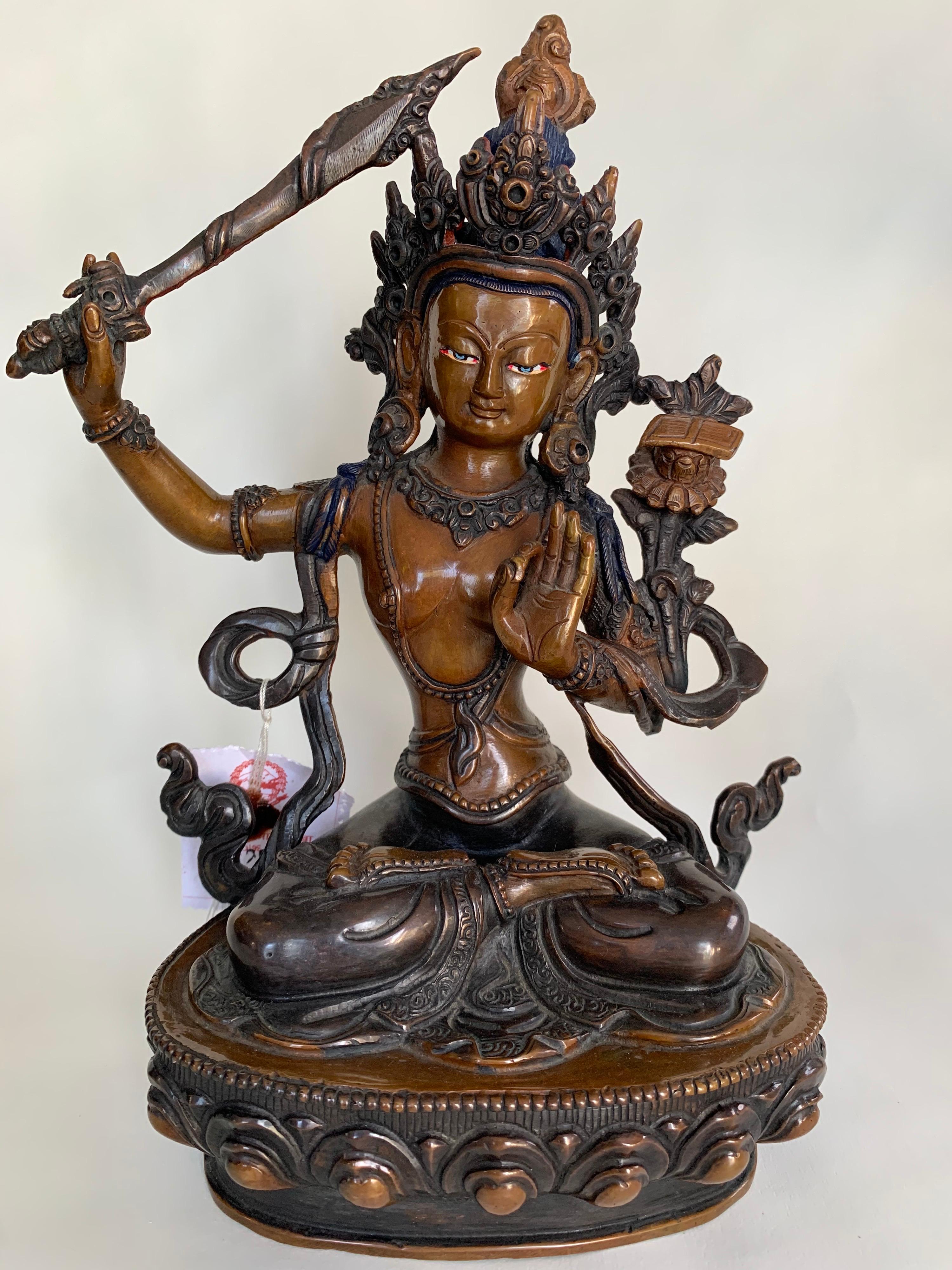 Statue de Manjushree de 22,86 cm fabriquée à la main par le procédé de la cire perdue