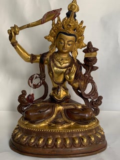 Manjushree Statue 9 Inch with 24K Gold Handcrafted by Lost Wax Process