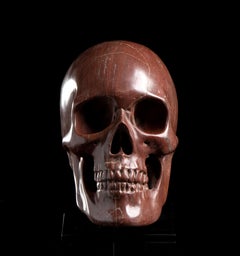 Marble Baroque Style Sculpture of a Skull as Vanitas Rosso Antico Italy 19th