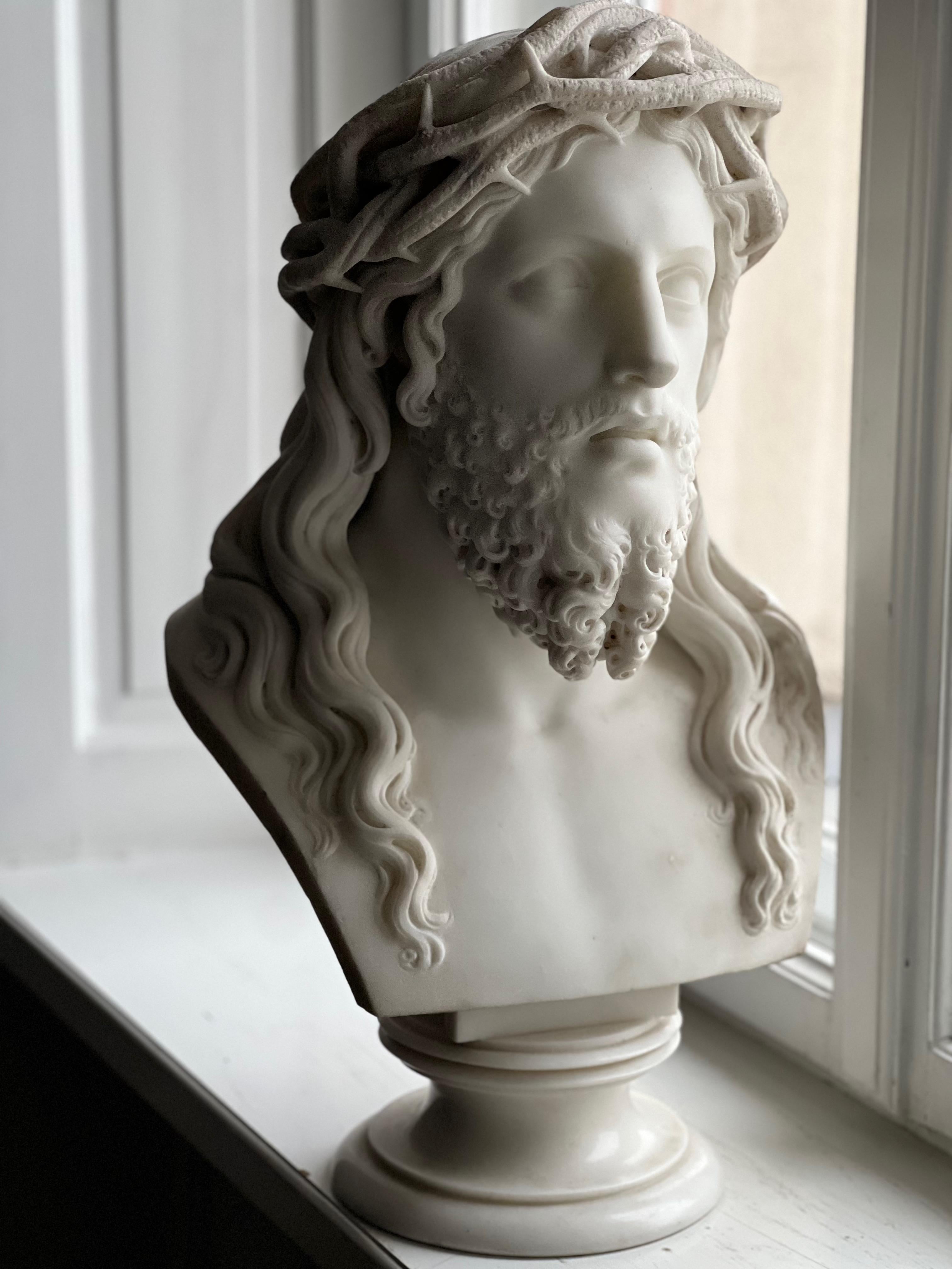 Marble Bust, Ecce Homo, Christ with Crown of Thorns  - Sculpture by Unknown
