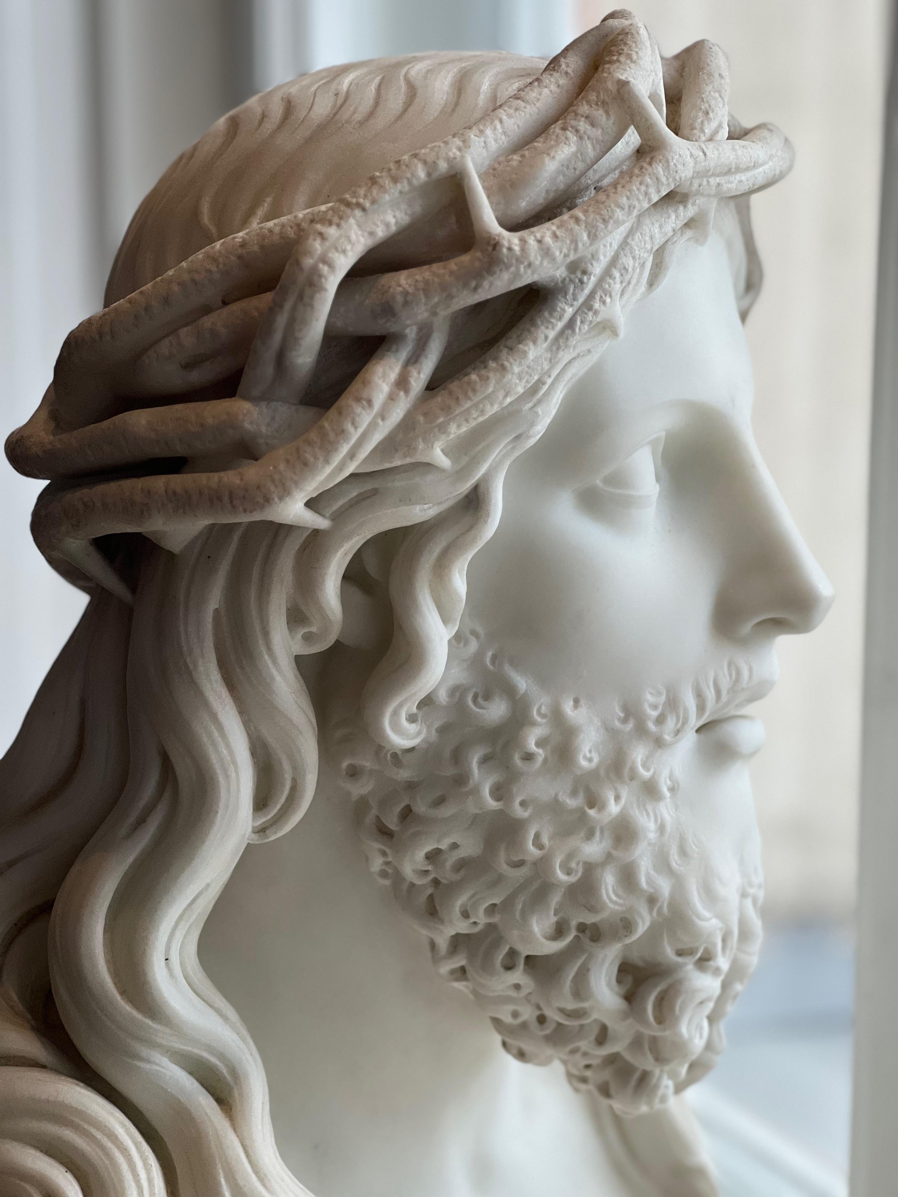 Unknown Figurative Sculpture - Marble Bust, Ecce Homo, Christ with Crown of Thorns 